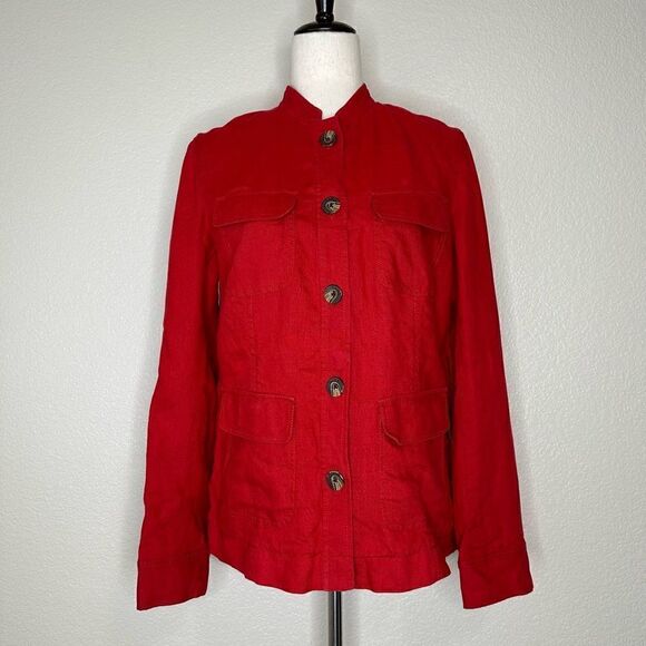 Dana Buchman 100% Linen Red Button Down Jacket Shacket - Picture 1 of 12